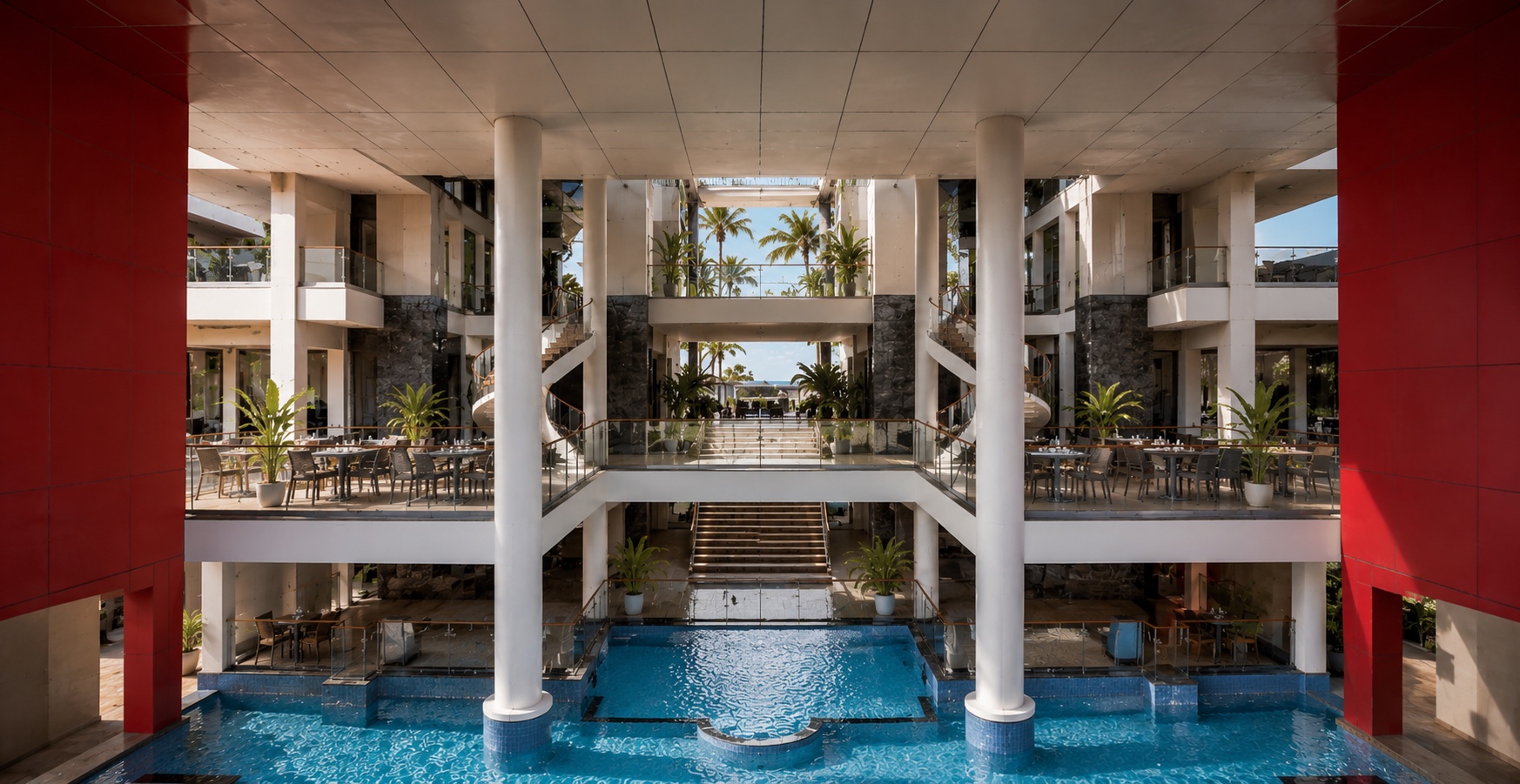 The atrium pool at Portrait Resort, Port Dickson
